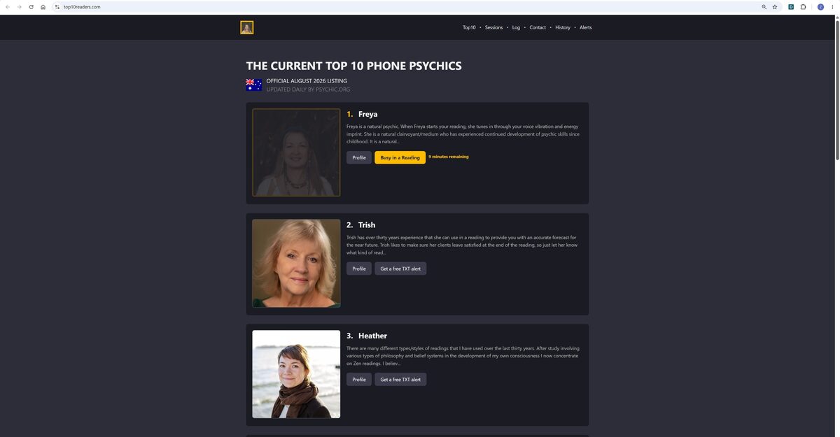 Preview of the Top 10 Phone Psychics reader listings on top10readers.com